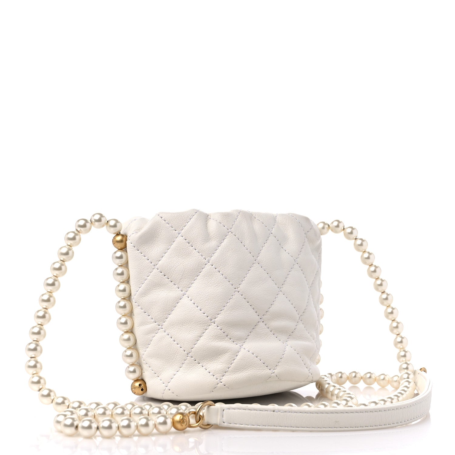 Chanel Calfskin Quilted Pearl Mini About Pearls Drawstring Bucket Bag White 3 of 9
