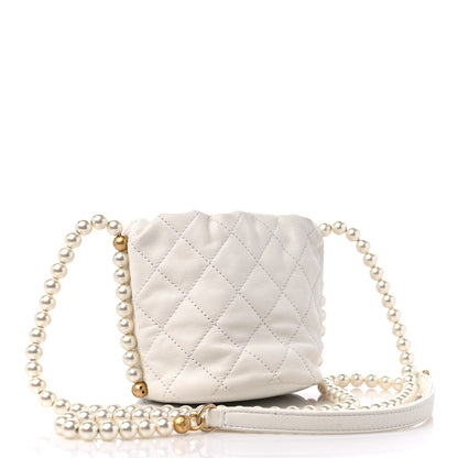 Chanel Calfskin Quilted Pearl Mini About Pearls Drawstring Bucket Bag White 3 of 9