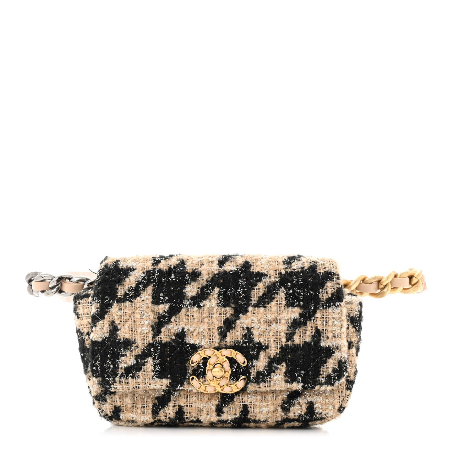Tweed Quilted Chanel 19 Waist Bag Beige Black