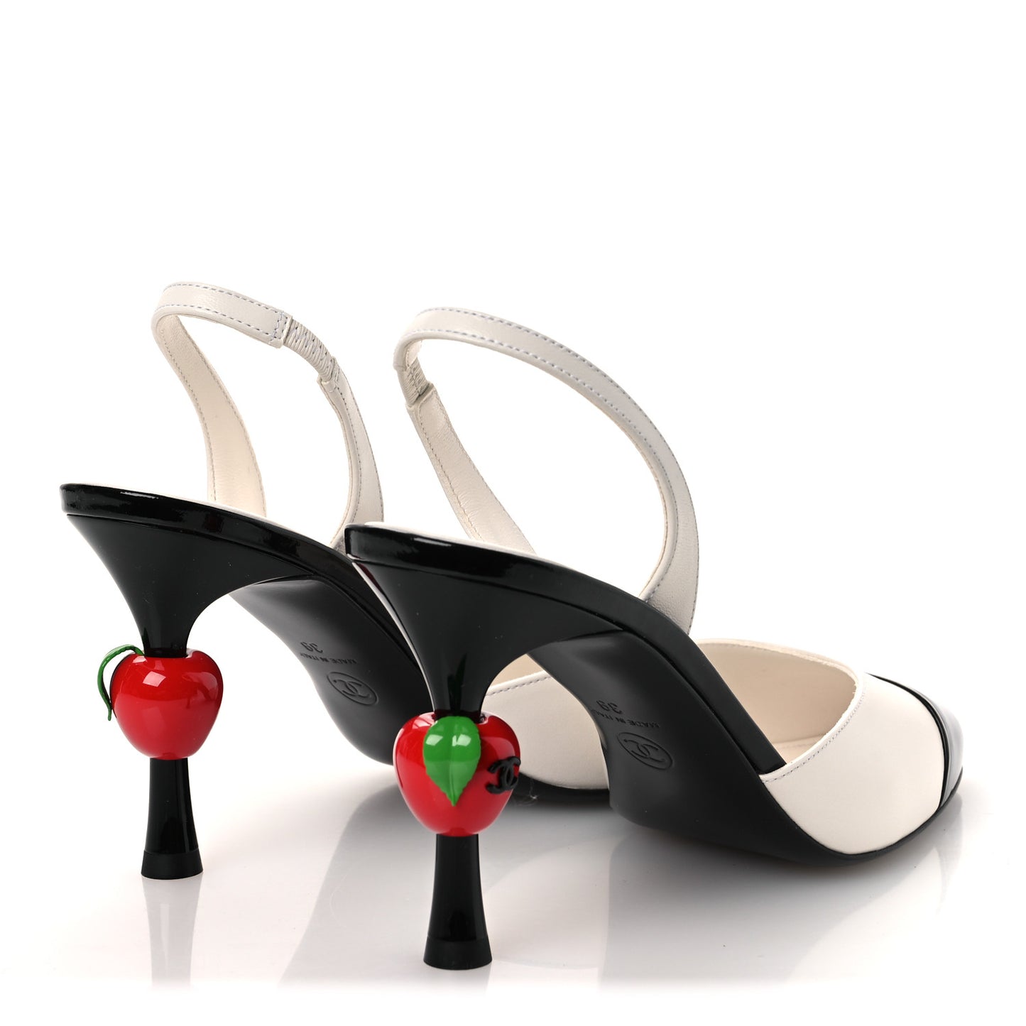 Lambskin Patent Calfskin Cap Toe CC Apple Slingback Pumps  39 White Black