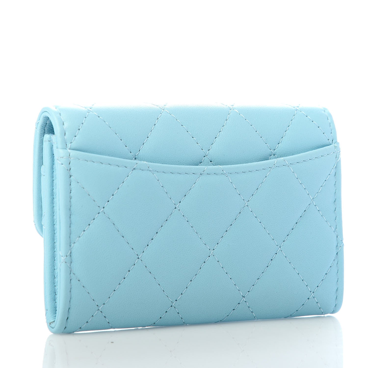 Chanel Lambskin Quilted Flap Card Holder Wallet Neon Blue 3 of 8