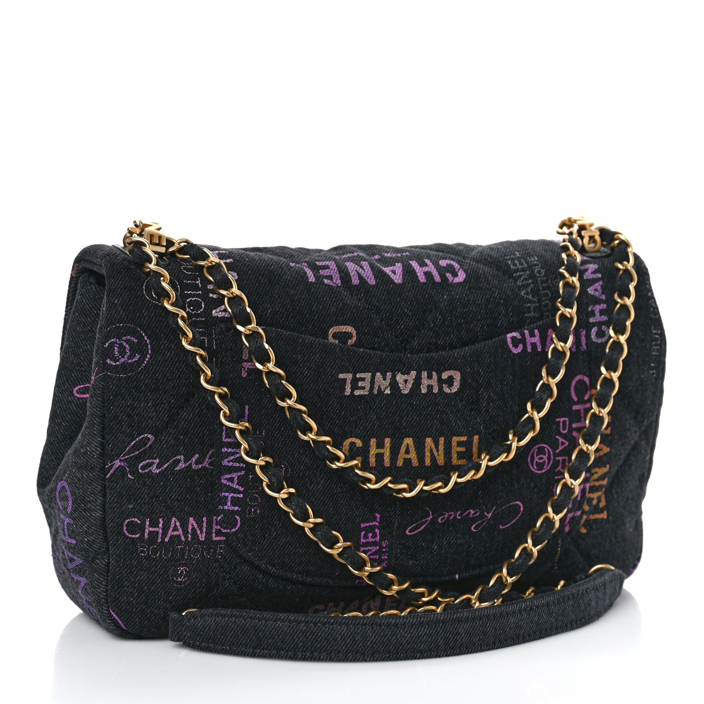 Denim Quilted Denim Mood Large Flap Black Multicolor