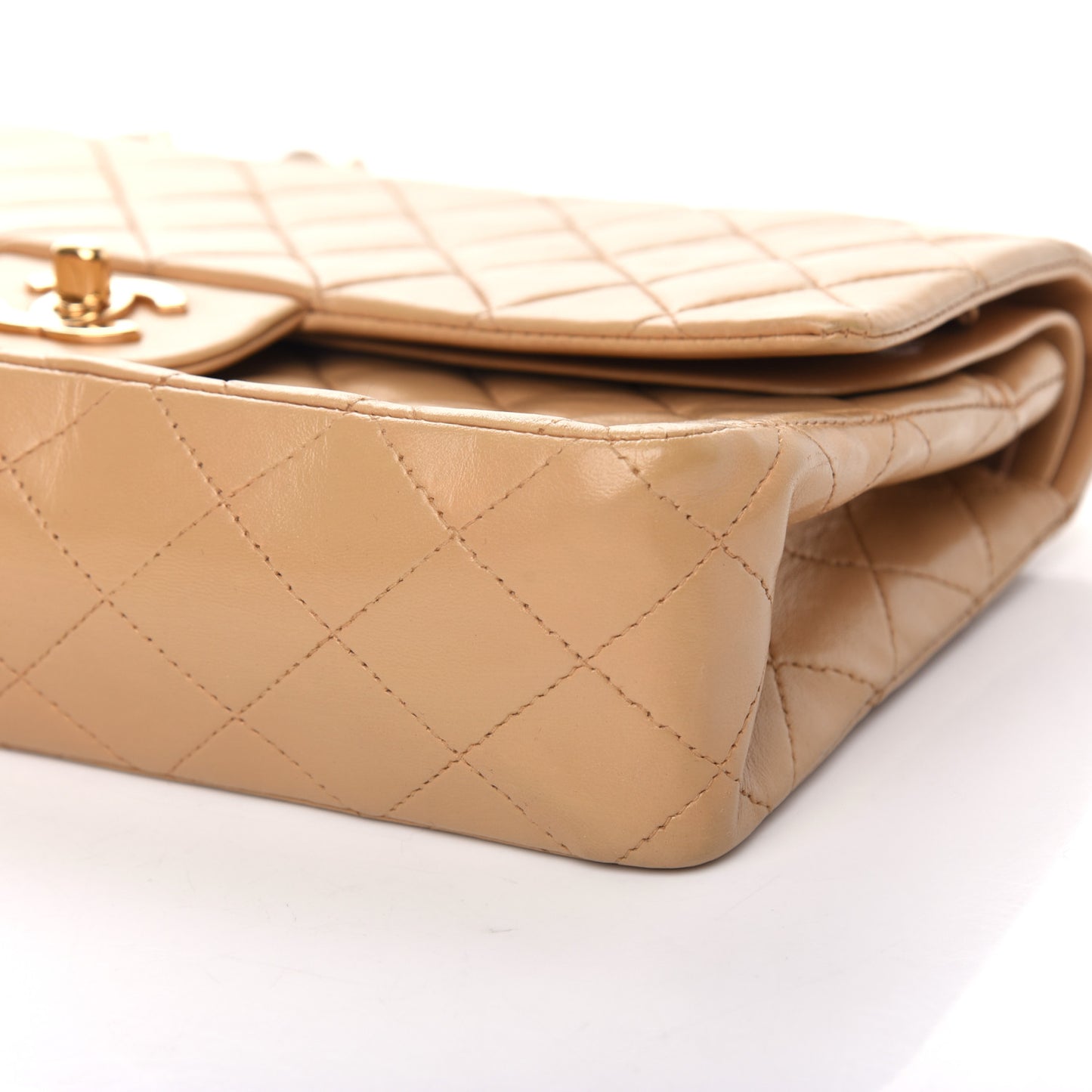 Lambskin Quilted Medium Double Flap Beige