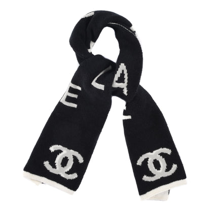 Chanel Wool Cashmere Silk CC Scarf Black White 1 of 4