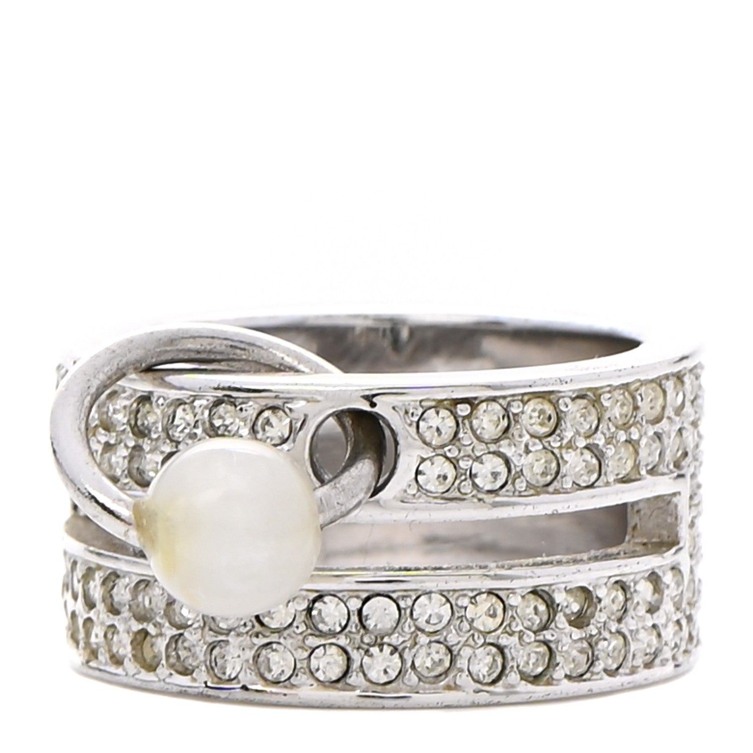 Christian Dior Crystal Pearl Ring 5 Silver 1 of 5
