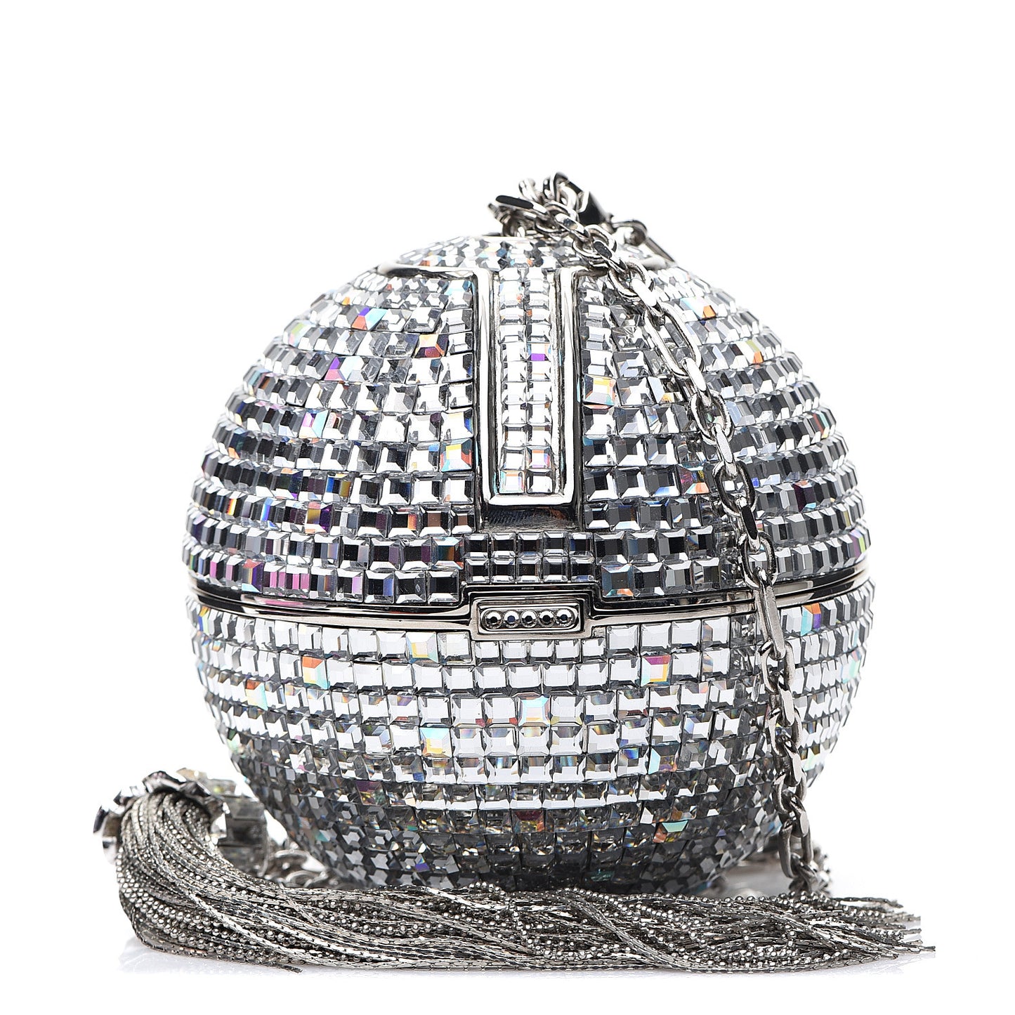 Swarovski Crystal Disco Ball Minaudiere Clutch Silver