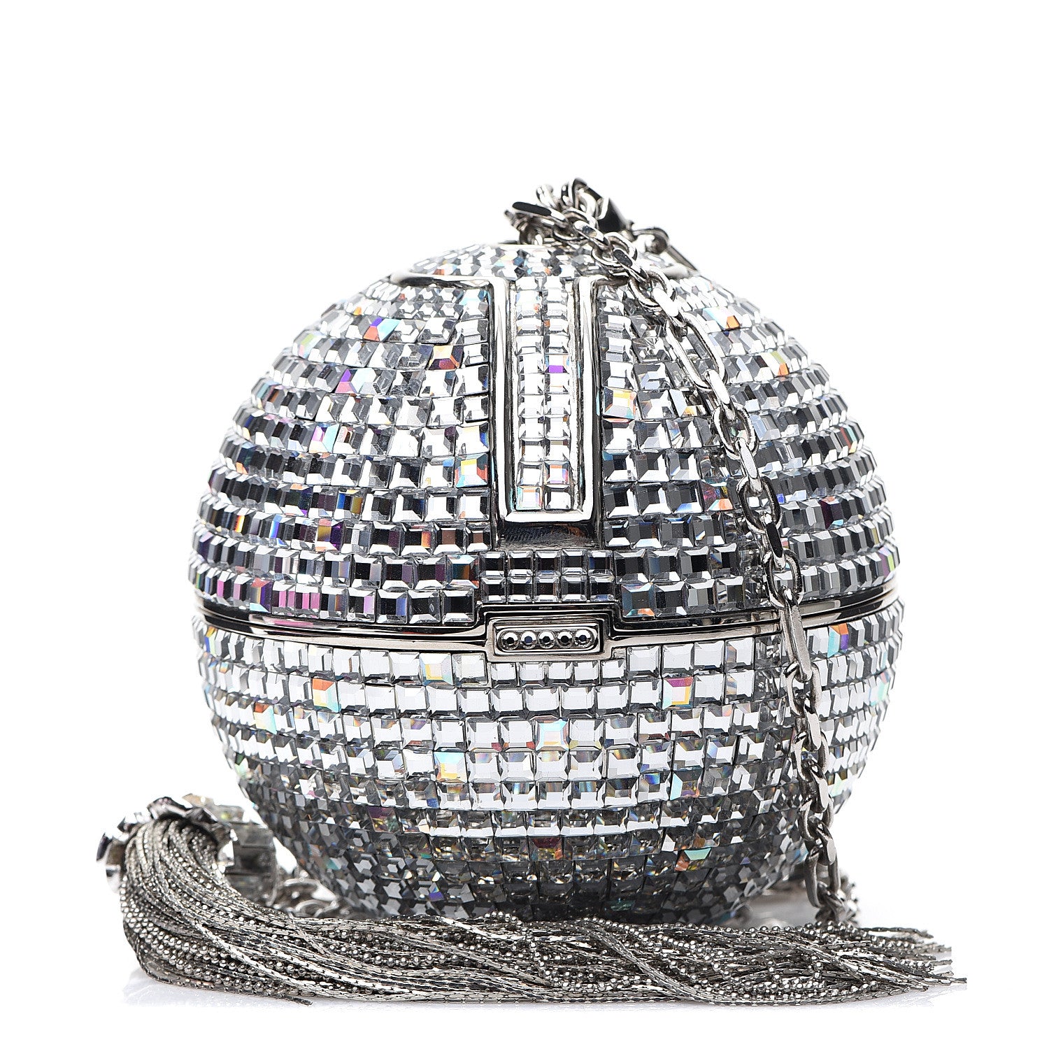 Judith Leiber Swarovski Crystal Disco Ball Minaudiere Clutch Silver 1 of 7