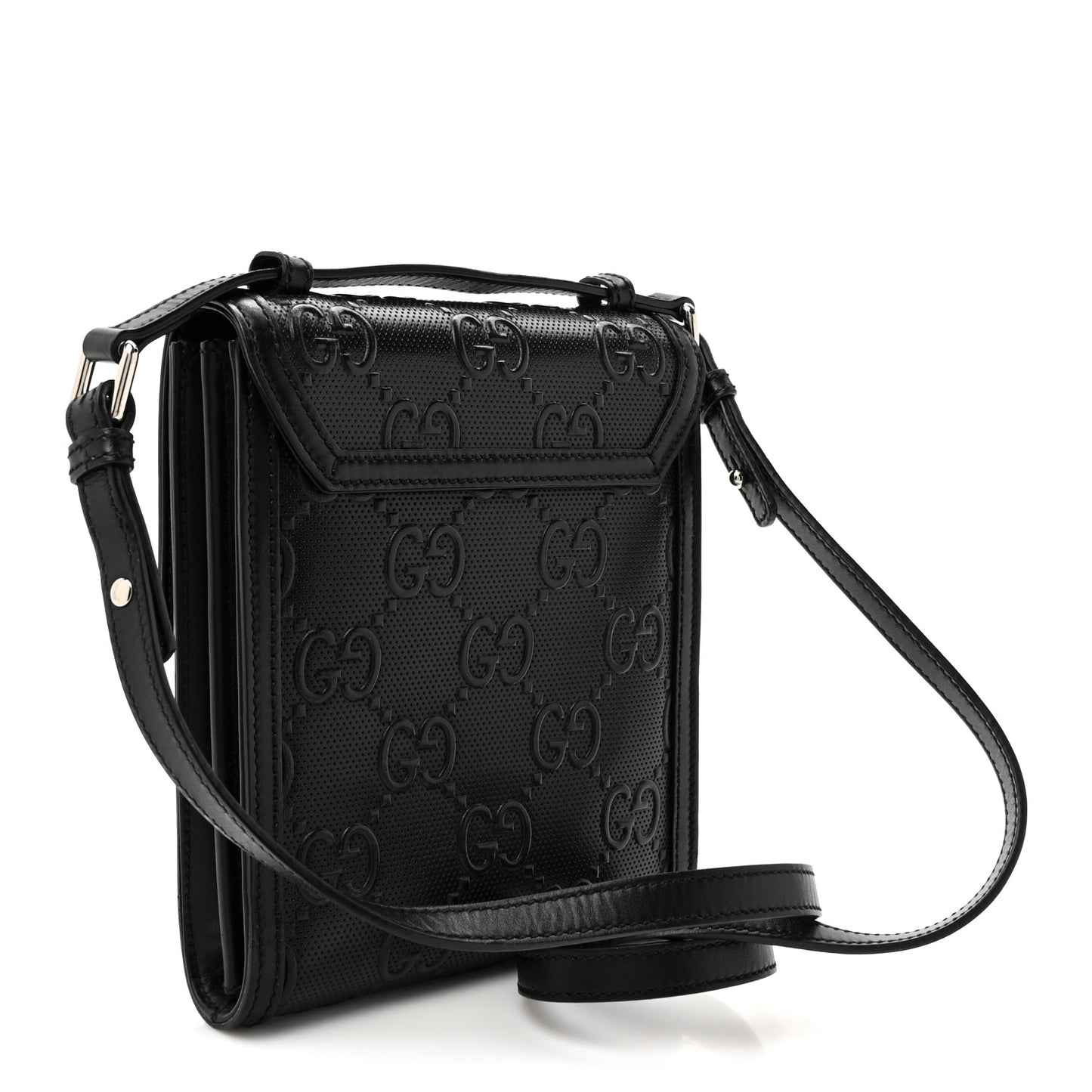 Calfskin GG Tennis Embossed Messenger Bag Black