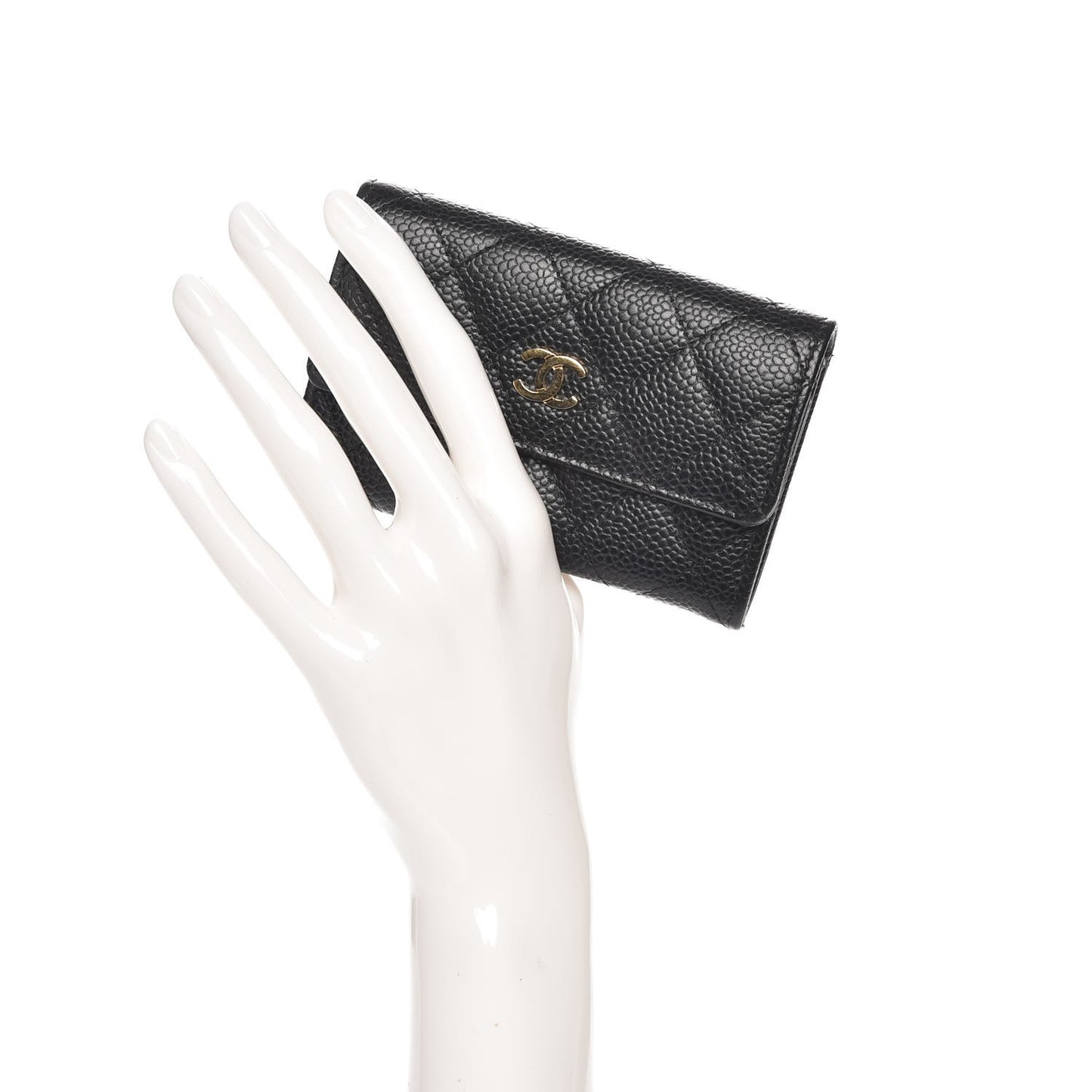Caviar Quilted Flap Card Holder Black