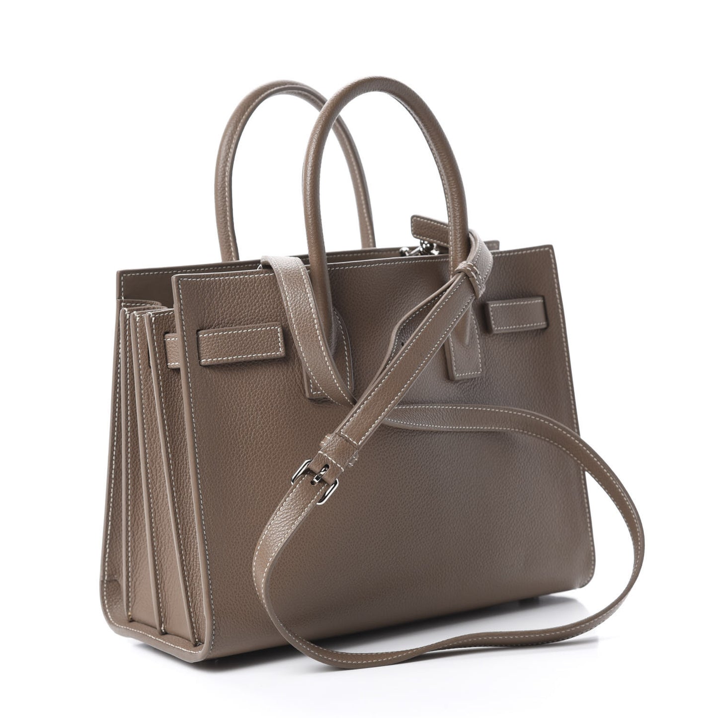 Grained Calfskin Topstich Baby Sac De Jour Taupe