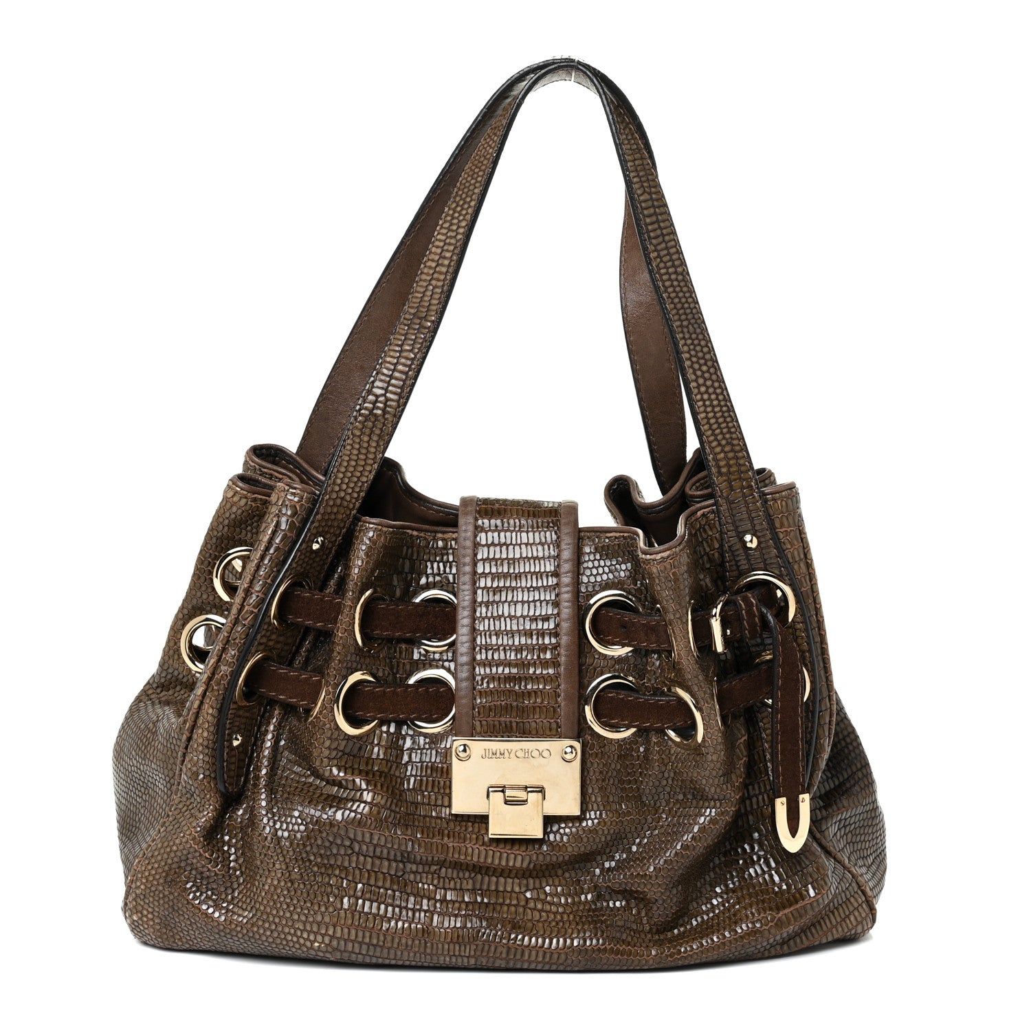 Jimmy Choo Lizard Embossed Calfskin Riki Bag Green 1 of 22