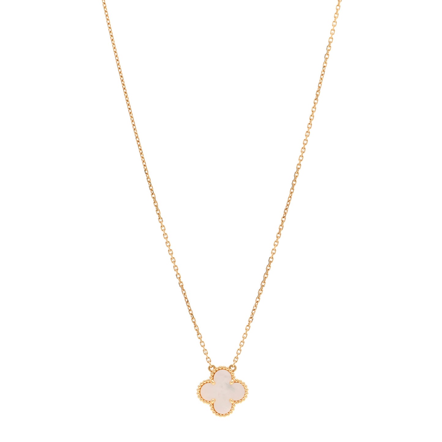 VAN CLEEF & ARPELS 18K Yellow Gold Mother of Pearl Vintage Alhambra Pendant Necklace