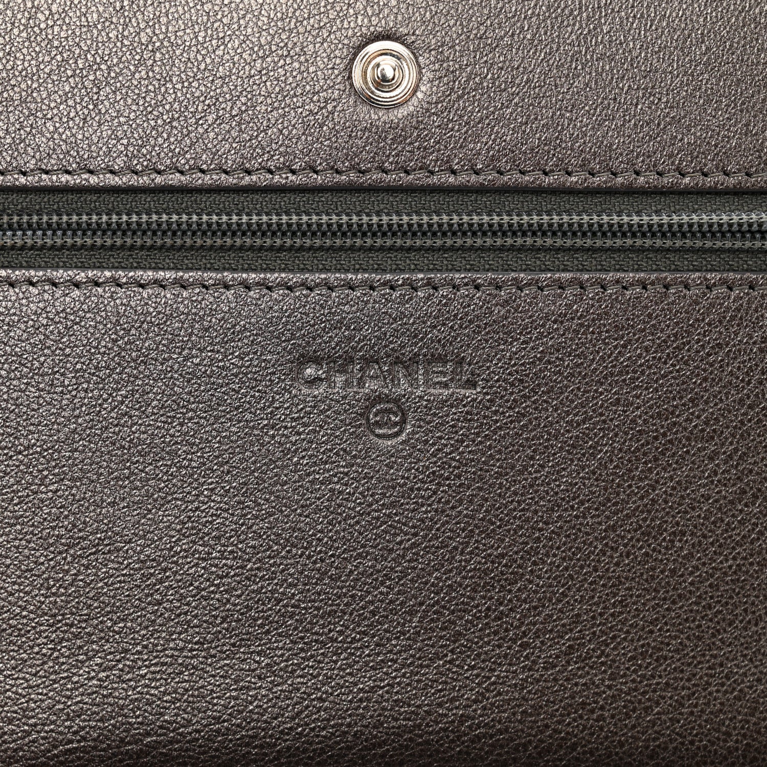 Chanel Metallic Lambskin Chevron Quilted Wallet On Chain WOC Grey 7 of 13