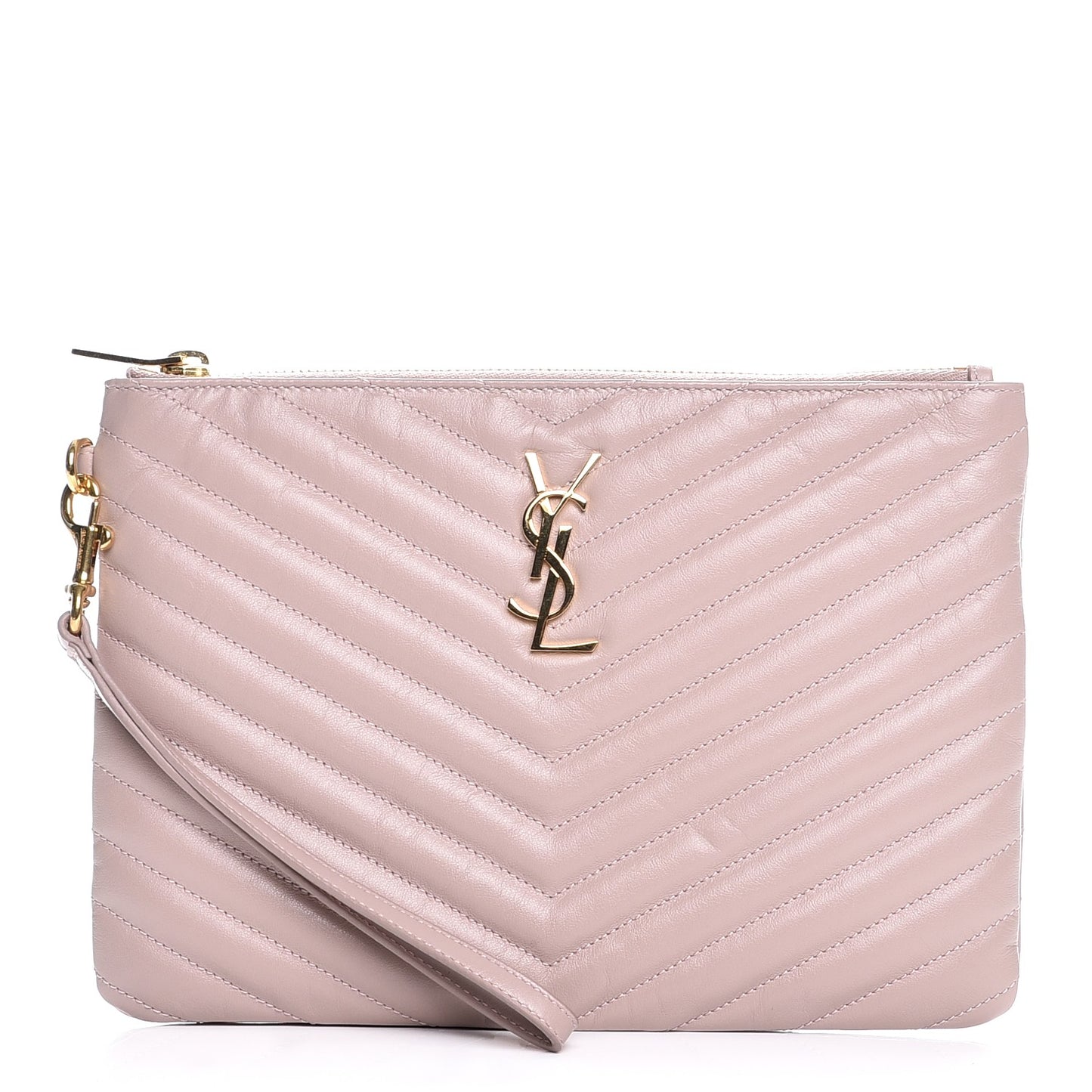 Calfskin Matelasse Chevron Monogram A5 Wristlet Rose Antic