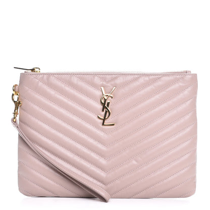 Saint Laurent Calfskin Matelasse Chevron Monogram A5 Wristlet Rose Antic 1 of 8