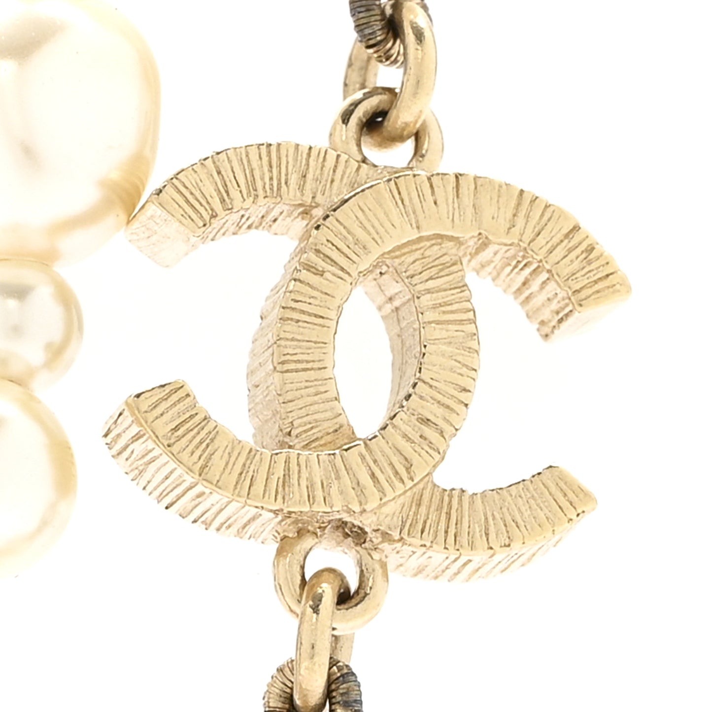 Irregular Pearl CC Long Necklace Light Gold