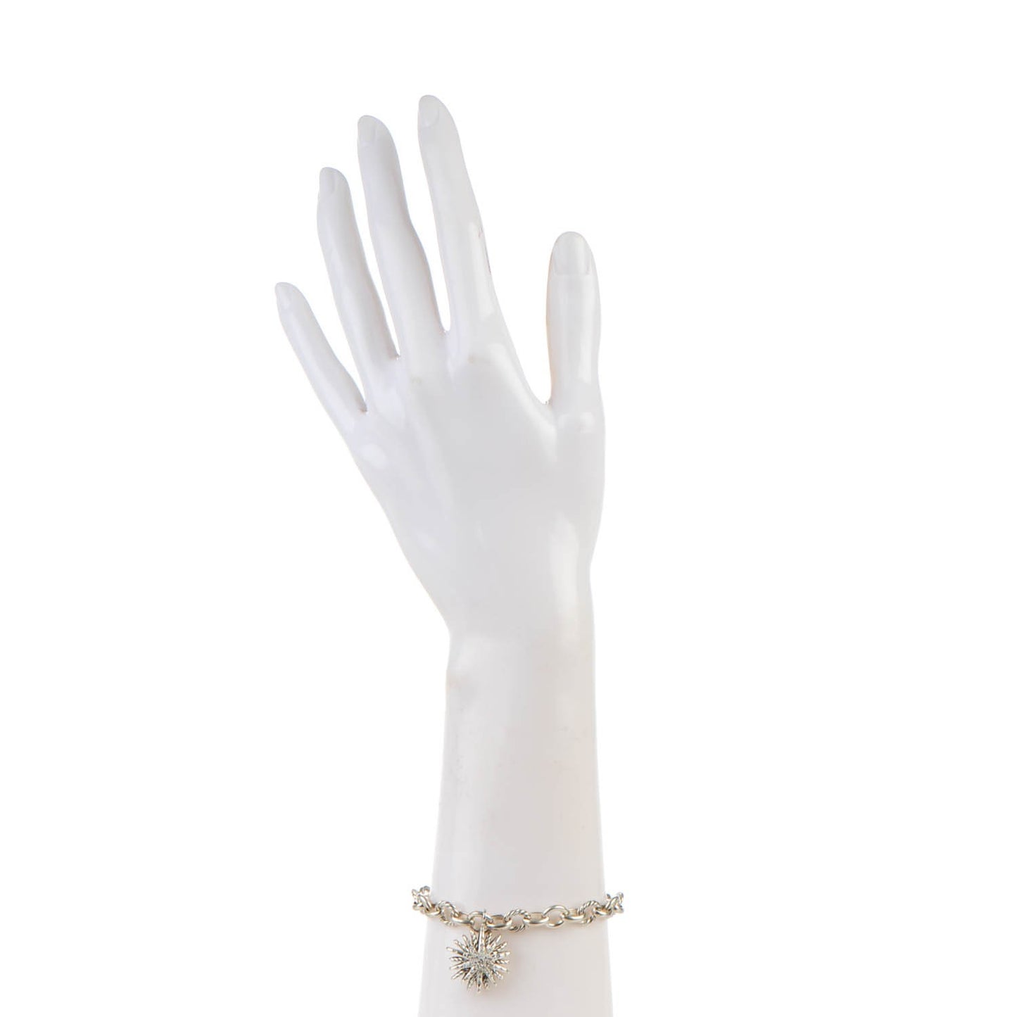 Sterling Silver Diamond 20mm Starburst Charm Bracelet