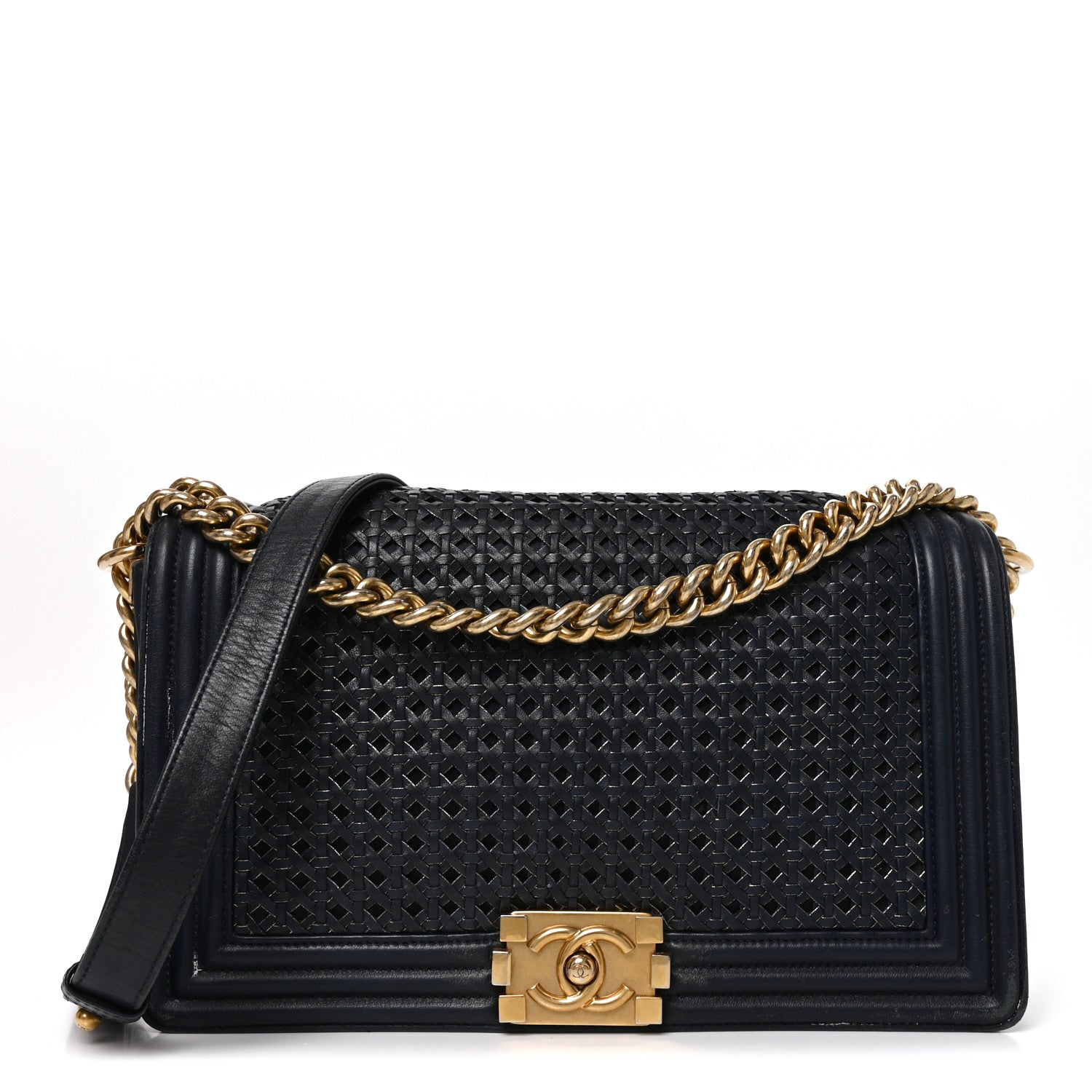 Chanel Braided Sheepskin Large Boy Flap Navy 1 of 9