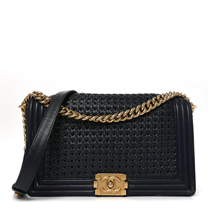 Chanel Braided Sheepskin Large Boy Flap Navy 1 of 9