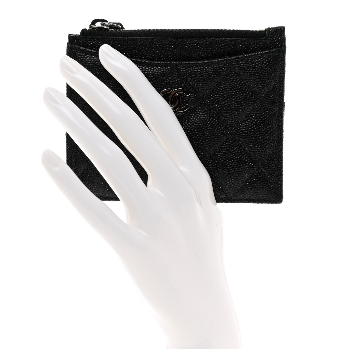 Iridescent Caviar Quilted CC Zip Card Holder Black