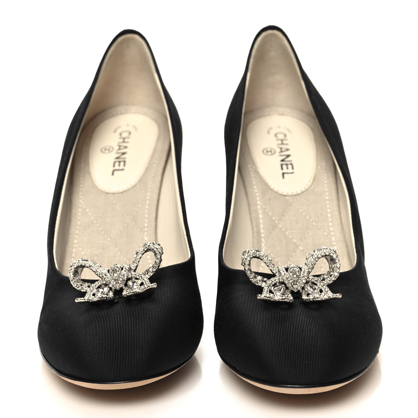 Grosgrain Crystal Bow Pumps 36.5 Black