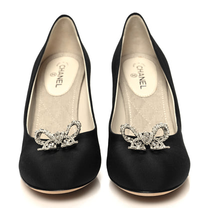 Chanel Grosgrain Crystal Bow Pumps 36.5 Black 2 of 8