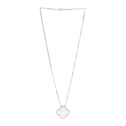 Van Cleef & Arpels 18K White Gold Mother of Pearl Magic Alhambra Pendant Necklace 3 of 6