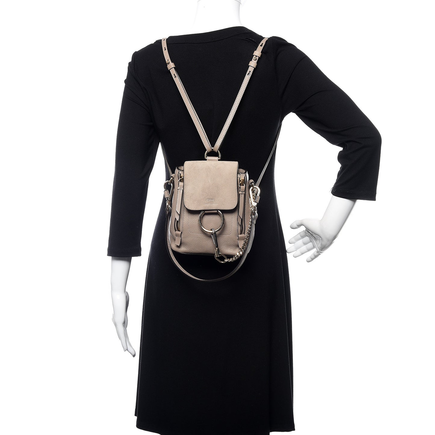 Suede Calfskin Mini Faye Backpack Motty Grey