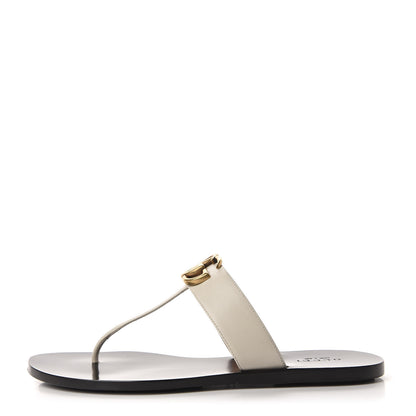Gucci Calfskin GG Marmont Thong Sandals 37 Mystic White 1 of 9