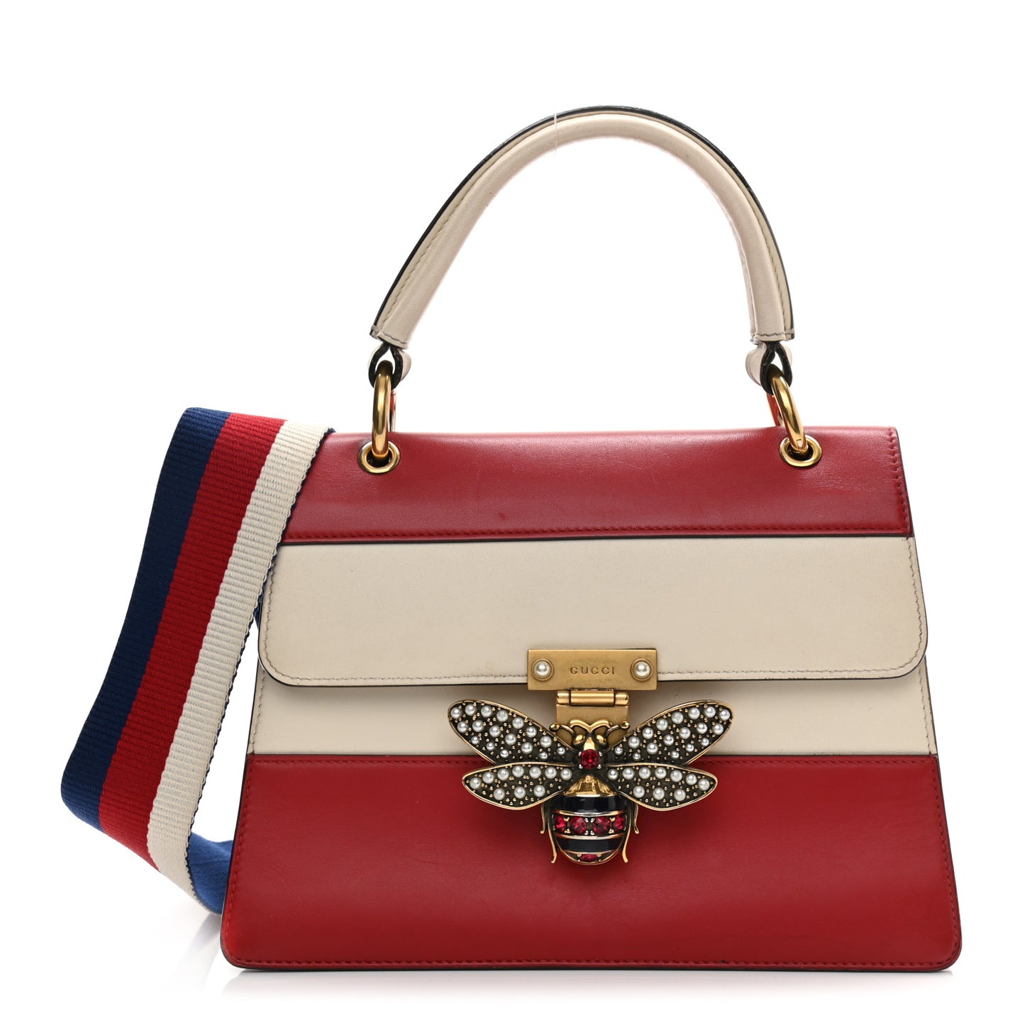 Calfskin Sylvie Web Small Queen Margaret Top Handle Bag Hibiscus Red Mystic White