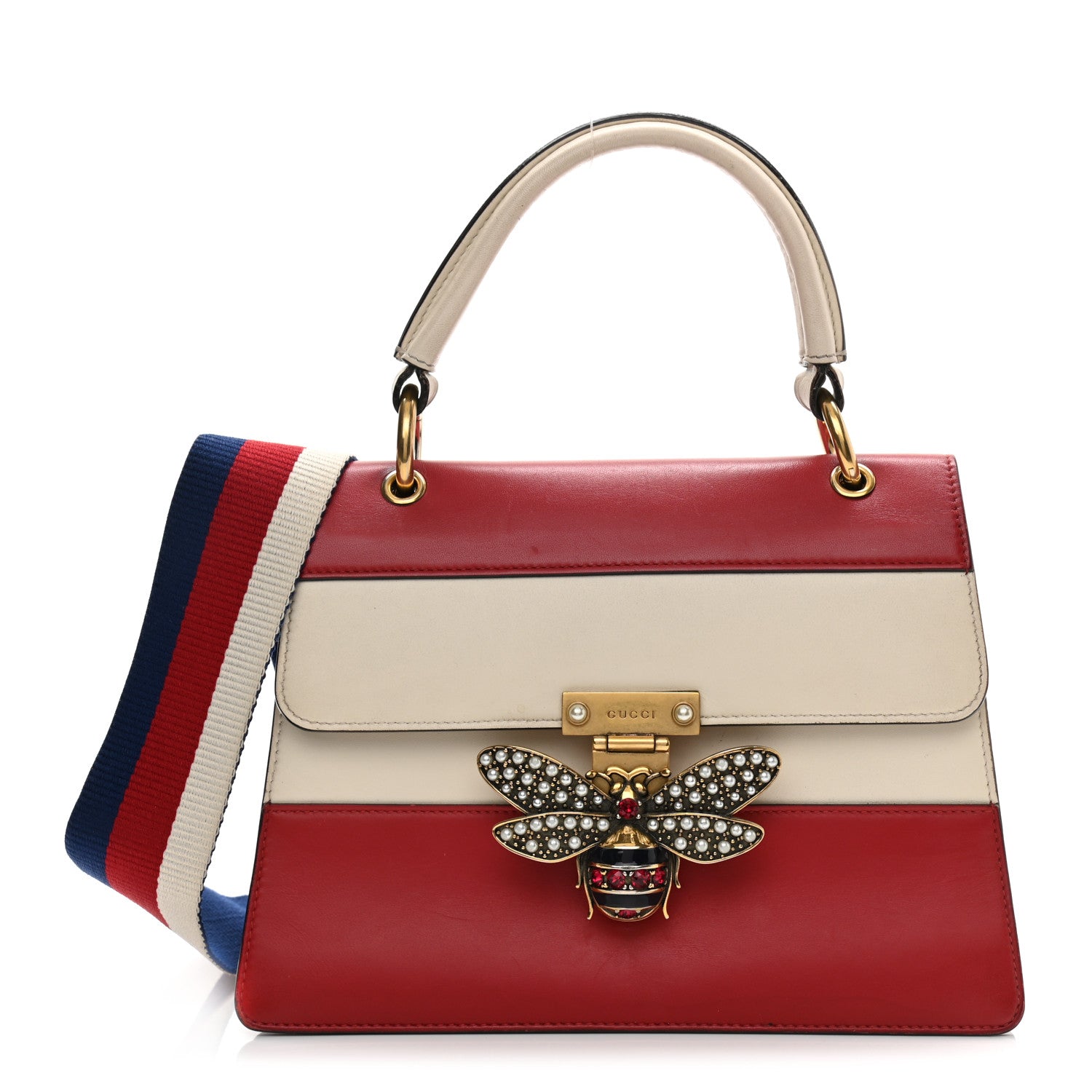 Gucci Calfskin Sylvie Web Small Queen Margaret Top Handle Bag Hibiscus Red Mystic White 1 of 16