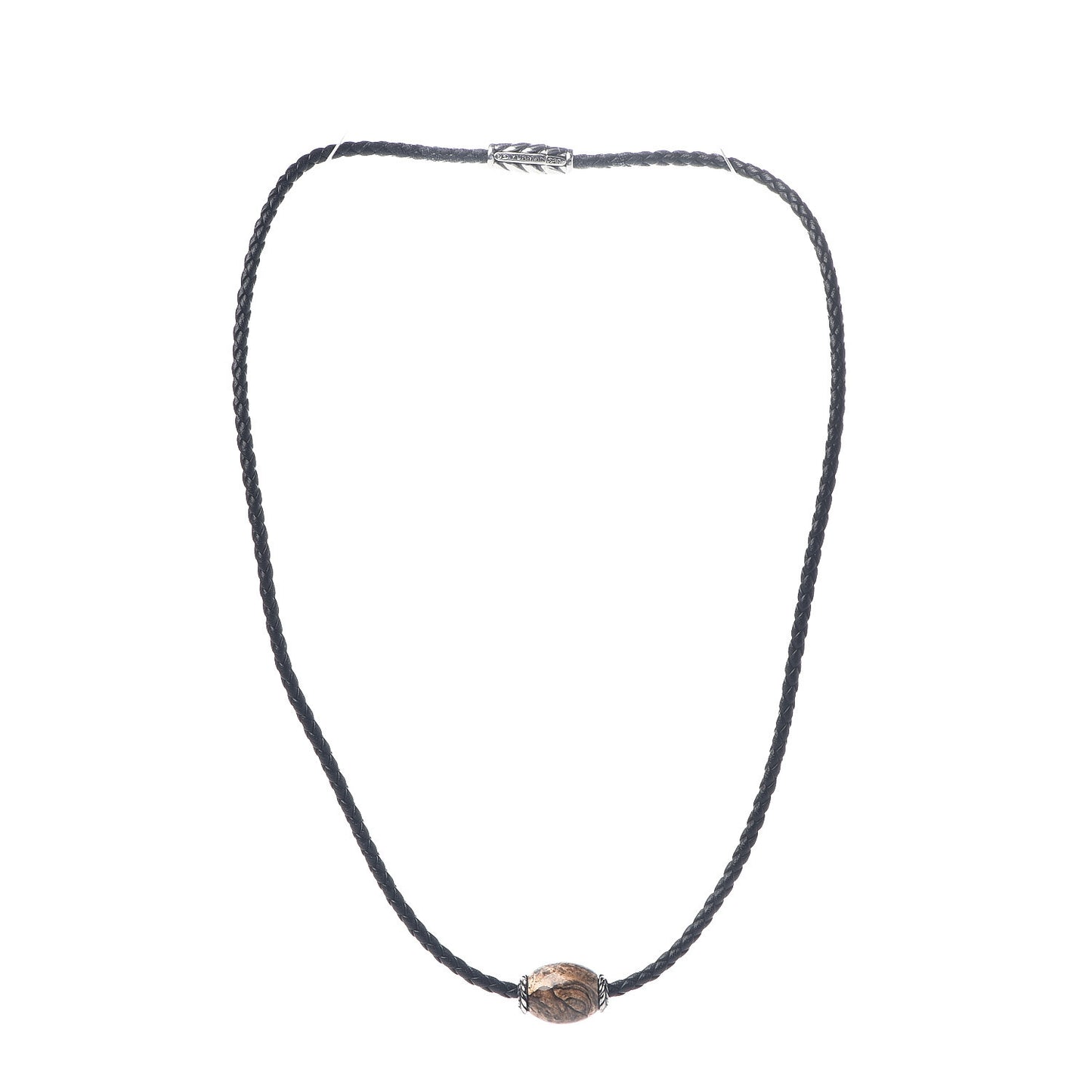 Calfskin Sterling Silver Jasper Mens Cord Necklace