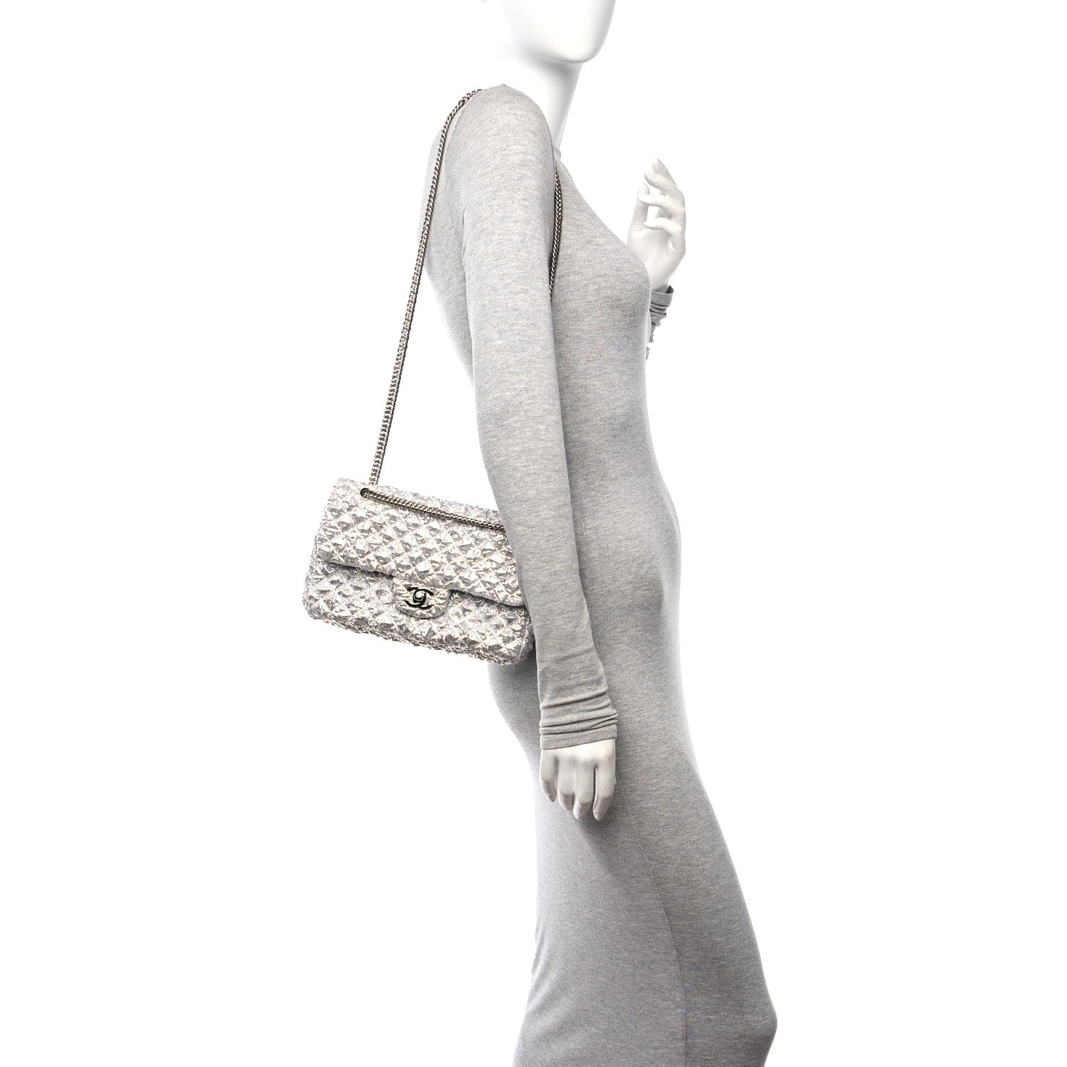 Chanel Metallic Lame Quilted Small Double Flap Silver 2 of 12
