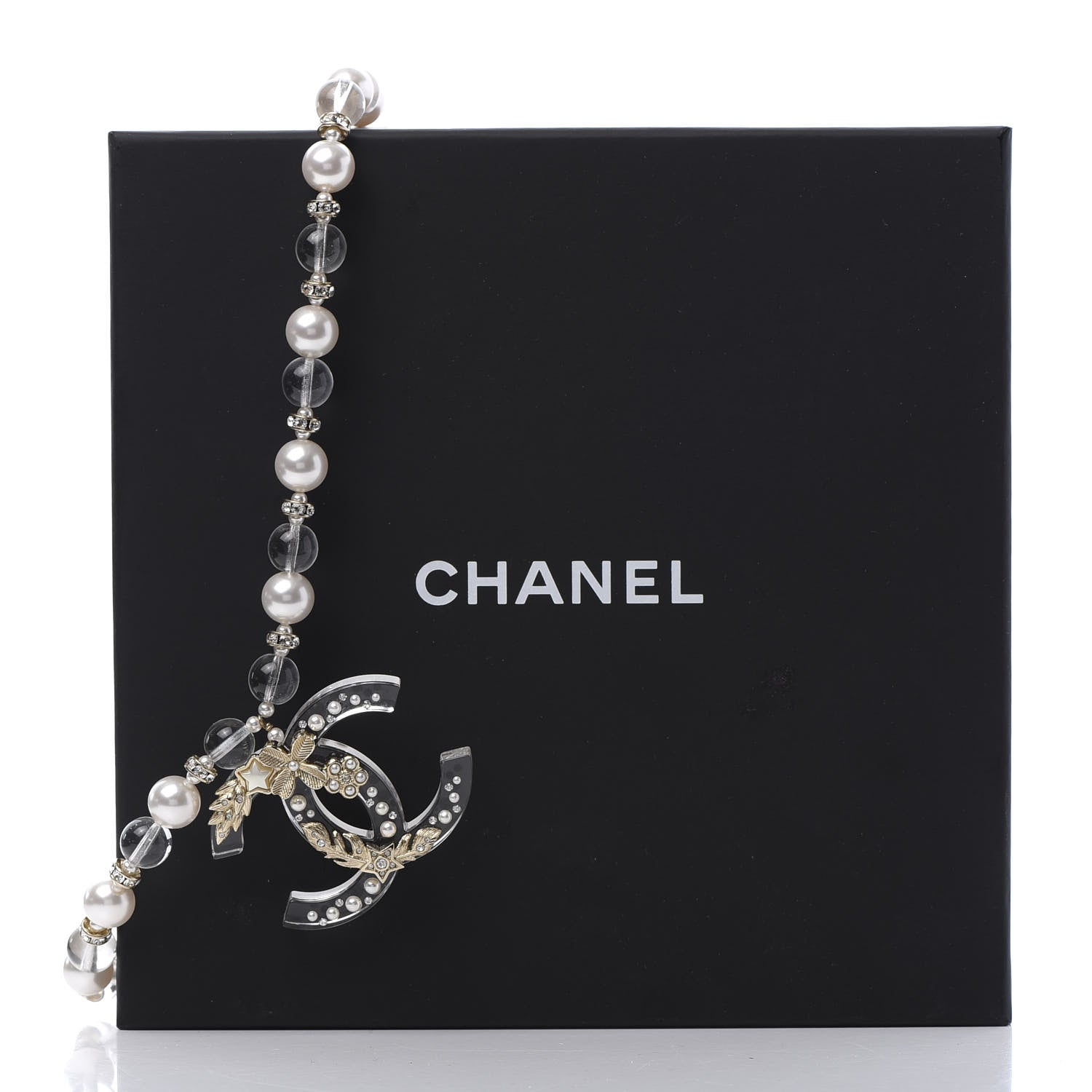 Chanel Resin Pearl Crystal CC Necklace Pearly White Transparent Gold 6 of 6