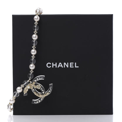 Chanel Resin Pearl Crystal CC Necklace Pearly White Transparent Gold 6 of 6