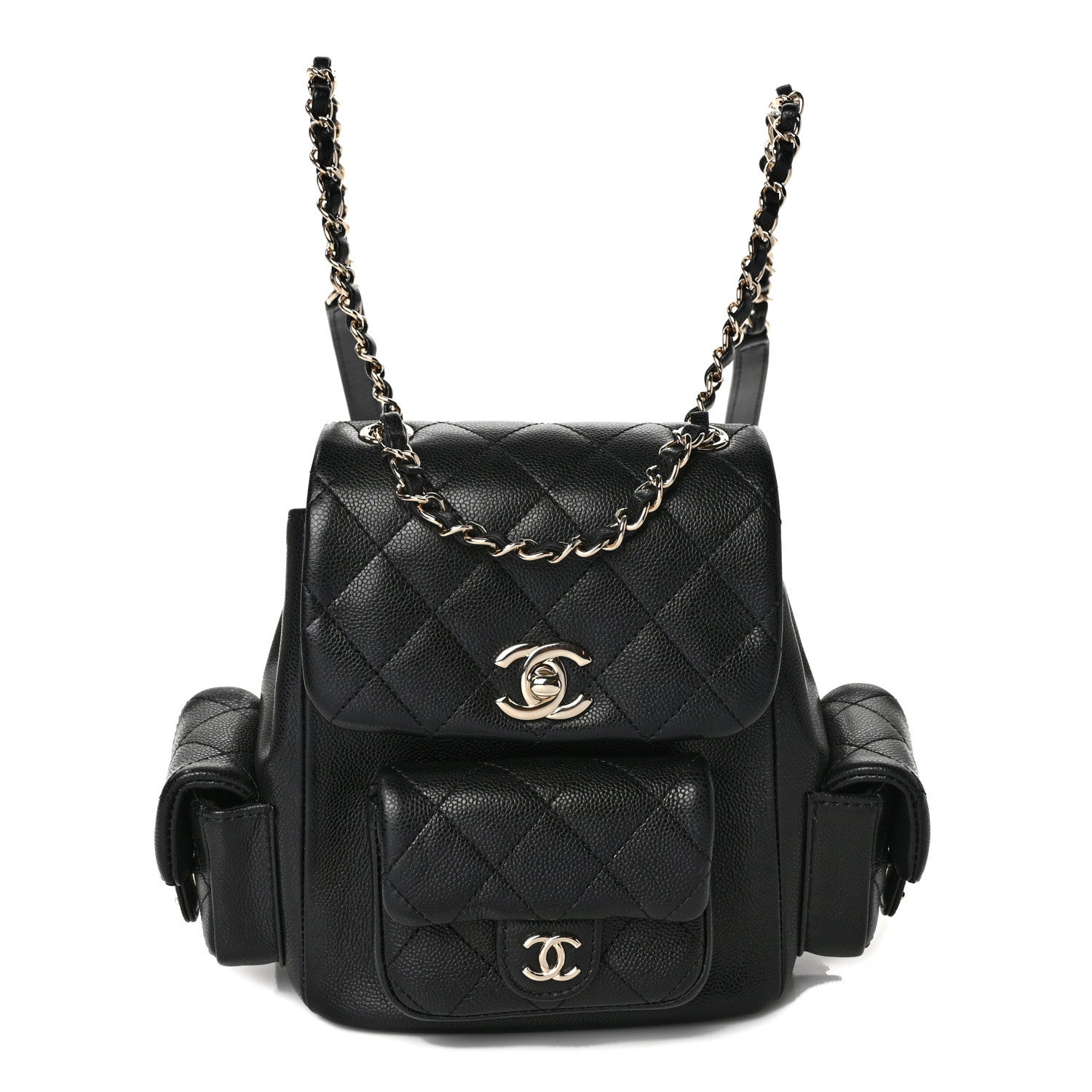 Chanel Shiny Caviar Quilted Small Pockets Drawstring Backpack Black 1 of 10