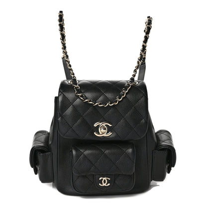 Chanel Shiny Caviar Quilted Small Pockets Drawstring Backpack Black 1 of 10