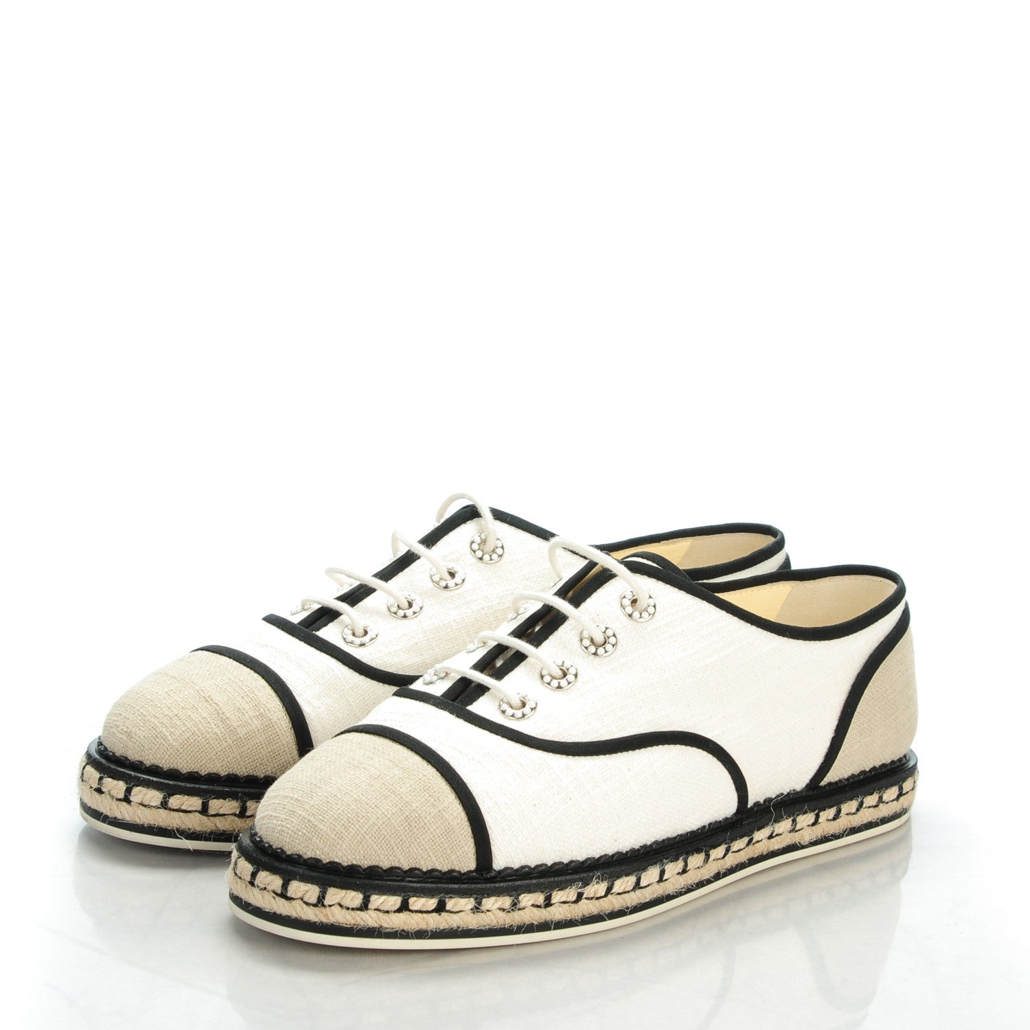 Chanel Cotton Lace Up Espadrilles 40.5 Light Beige 3 of 9