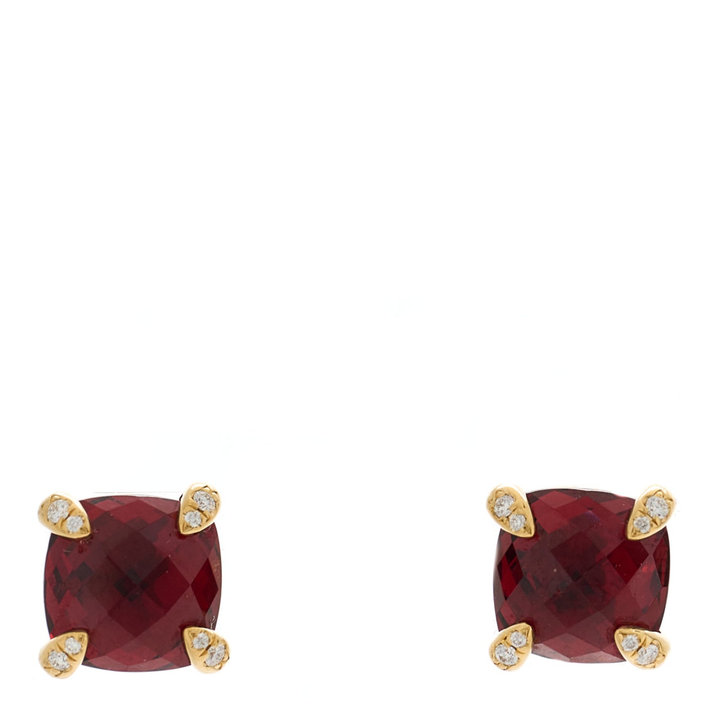 18K Yellow Gold Diamond Garnet 8mm Chatelaine Earrings