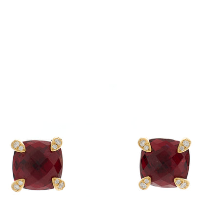 David Yurman 18K Yellow Gold Diamond Garnet 8mm Chatelaine Earrings 1 of 4