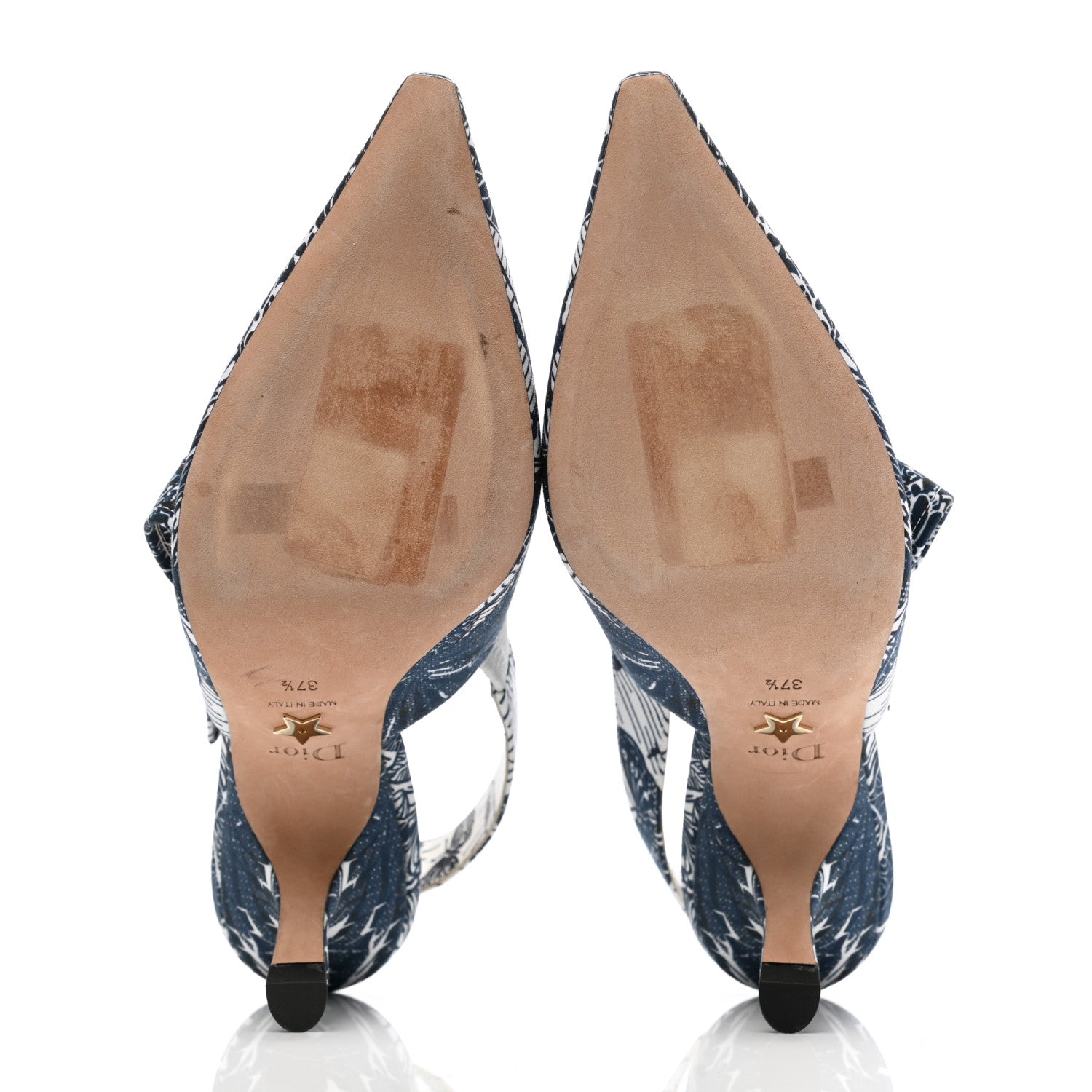 Christian Dior Toile De Jouy Tropicalia Sweet D Slingback Pumps 37.5 Indigo White 5 of 7