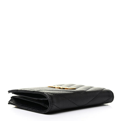 Saint Laurent Grain De Poudre Matelasse Chevron Monogram Zipped Card Case Black 4 of 8
