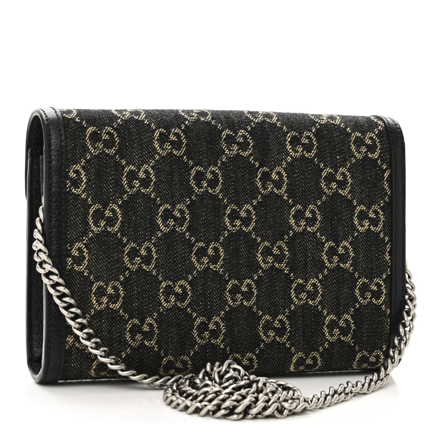Jacquard Black Denim GG Monogram Mini Dionysus Chain Wallet Black Ivory