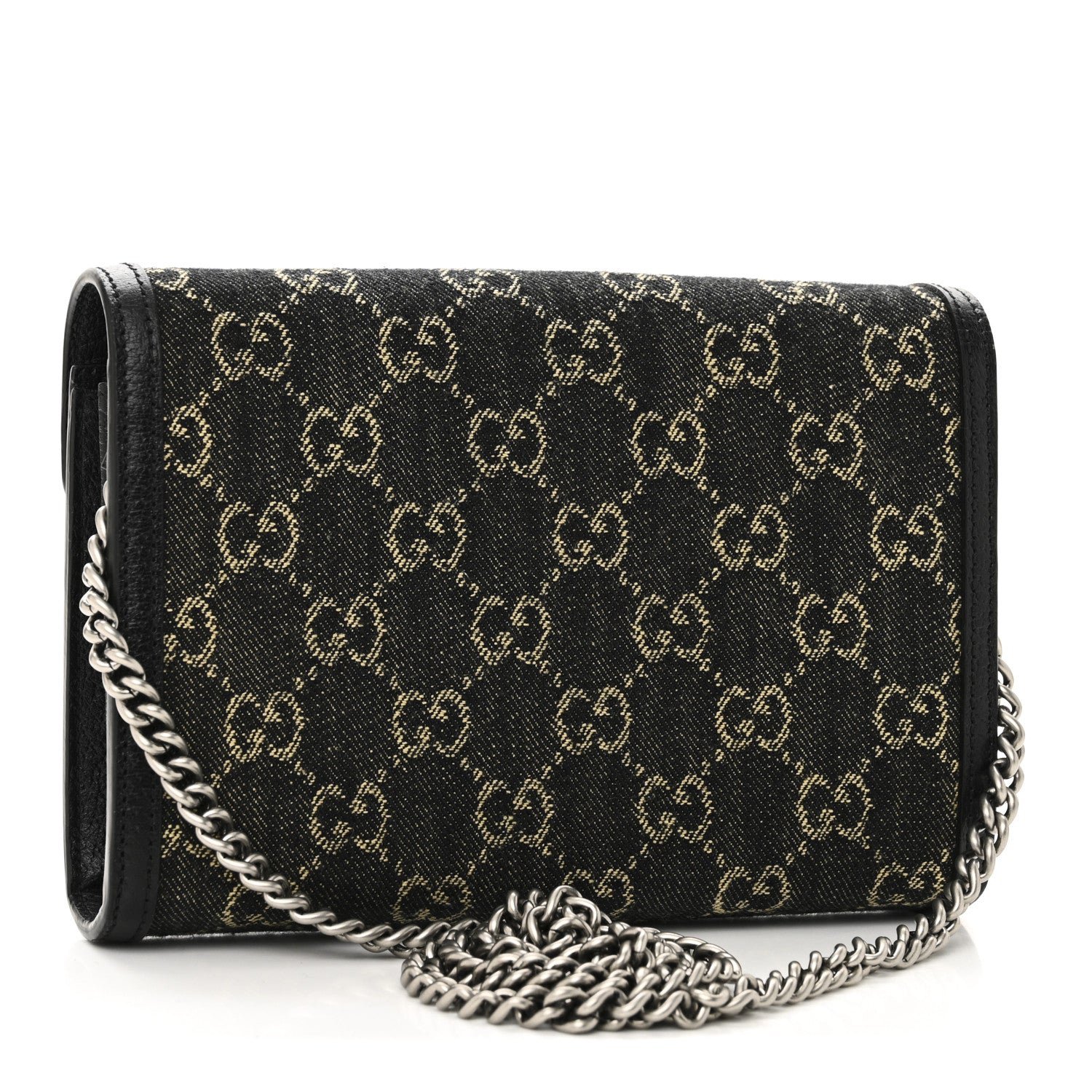 Gucci Jacquard Black Denim GG Monogram Mini Dionysus Chain Wallet Black Ivory 3 of 11