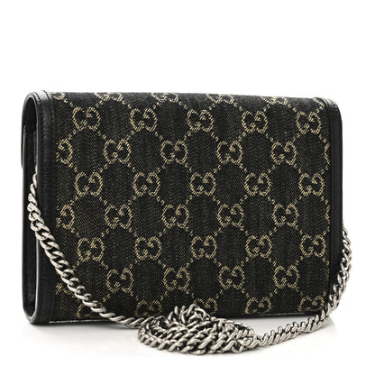 Gucci Jacquard Black Denim GG Monogram Mini Dionysus Chain Wallet Black Ivory 3 of 11