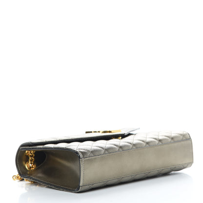 Saint Laurent Metallic Grain De Poudre Textured Mixed Matelasse Triquilt Medium Monogram Satchel Piombo 4 of 10