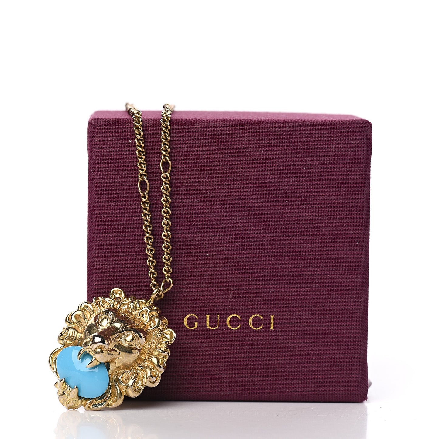 Metal Brass Swarovski Lion Head Necklace Gold Turquoise
