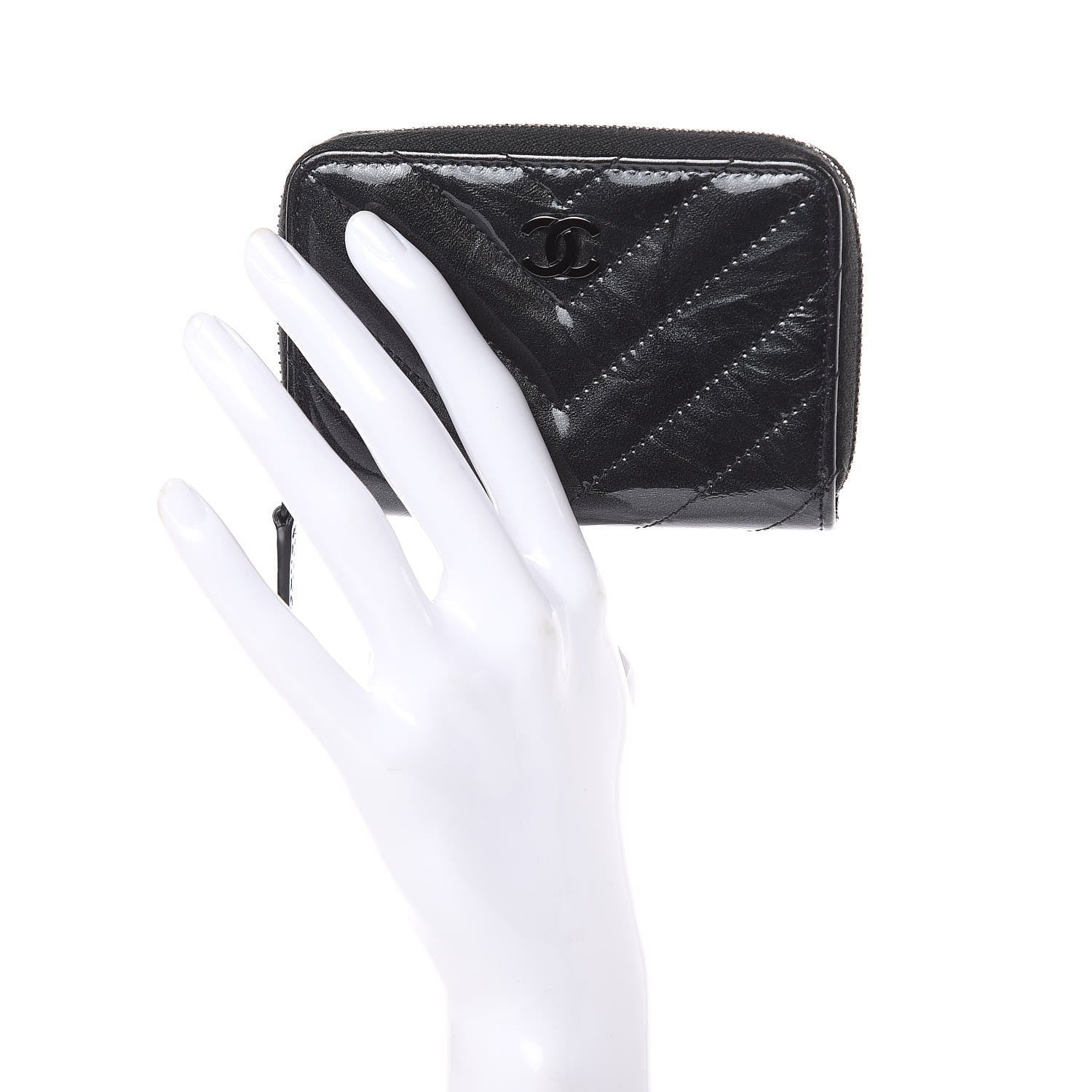 Chanel Patent Metallic Crumpled Calfskin Chevron Quilted Coin Purse So Black 2 of 8