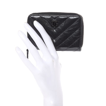 Chanel Patent Metallic Crumpled Calfskin Chevron Quilted Coin Purse So Black 2 of 8