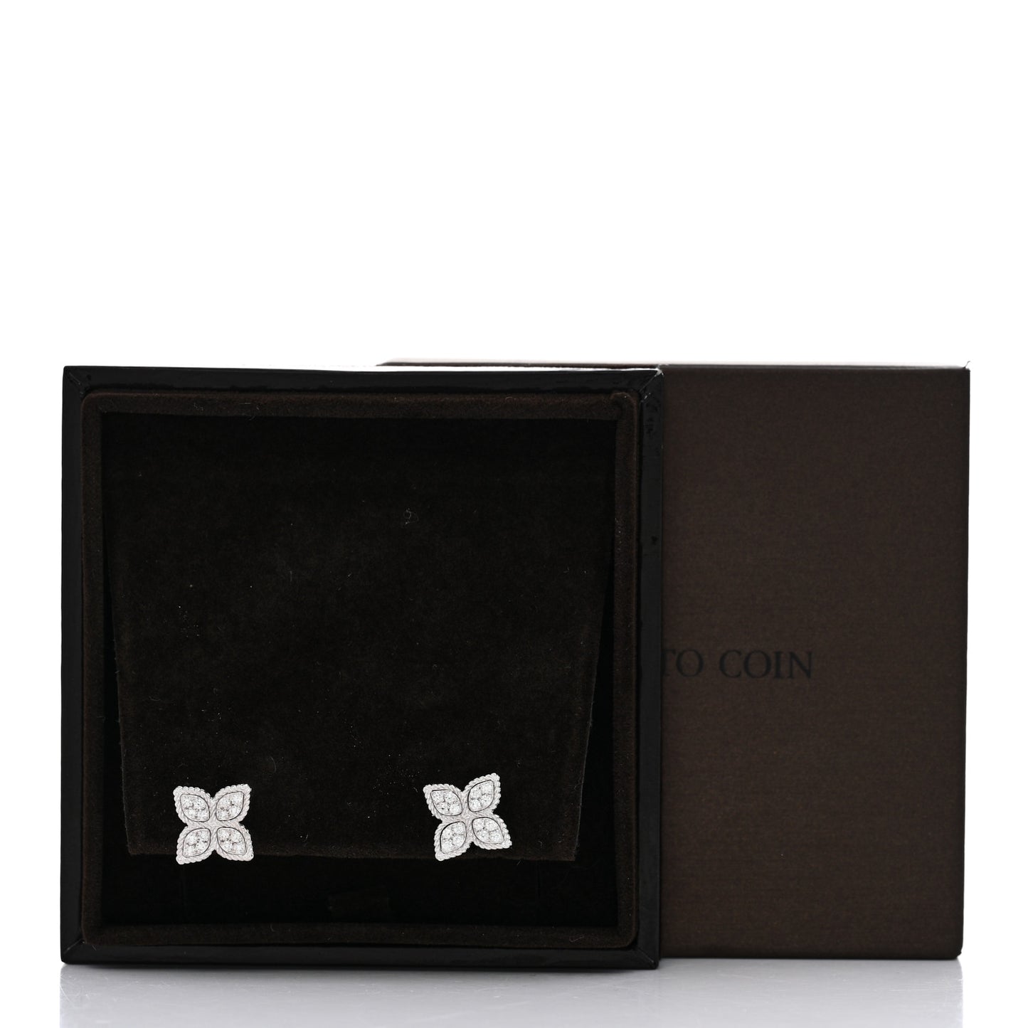 18K White Gold Diamond Medium Princess Flower Stud Earrings